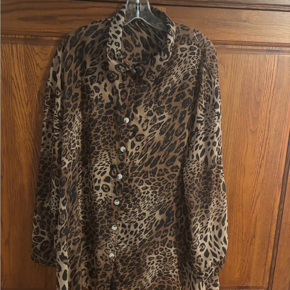 Leopard Print Button-Front Sheer blouse